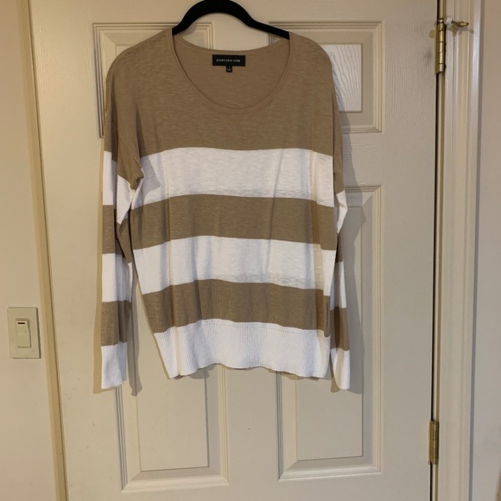 Jones New York Tan/White Striped Sweater sz S